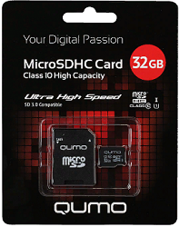 microSDHC 32Gb QUMO CL10+SD 80/10 Mbs